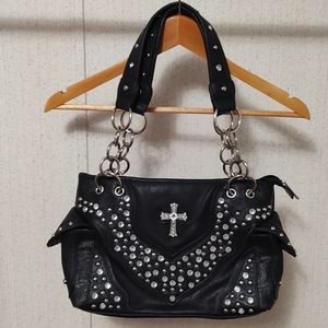 Black faux leather Cross and rhinestone purse
